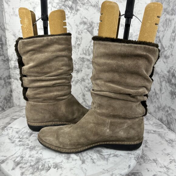 Stuart Weitzman Womans Fur Lined Slouch Mid Calf Boots Size 10 Taupe Brown Suede - Picture 7 of 10